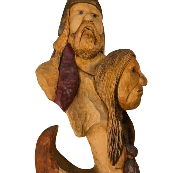 Carved Sculpture Of Two Faces  Viking  Native American Signed Art Handmade - Picture 11 of 16